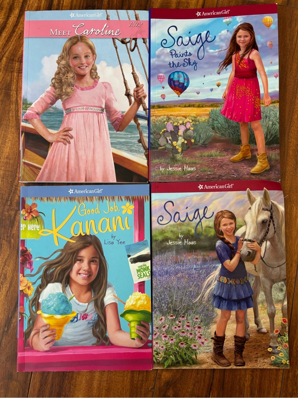 American Girl Book Lot Of 4, Kanani, Meet Caroline, Saige & Saige Paints The Sky